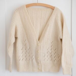 Vintage hand knit cream cardigan sweater
